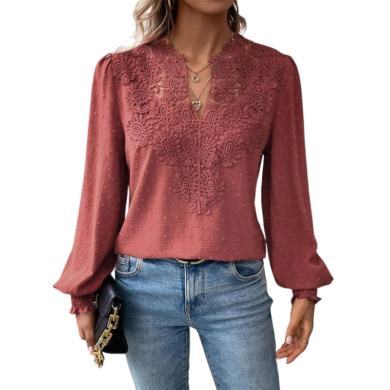LeRoxy | Damesblouse Lange Mouwen V-Hals met Kantdetails