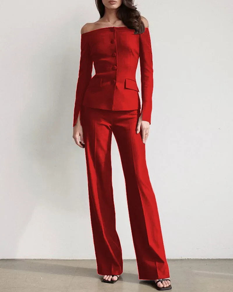 LeRoxy - Stijlvolle Button-Up Overhemd & Broek Set | Elegante Dames Outfit