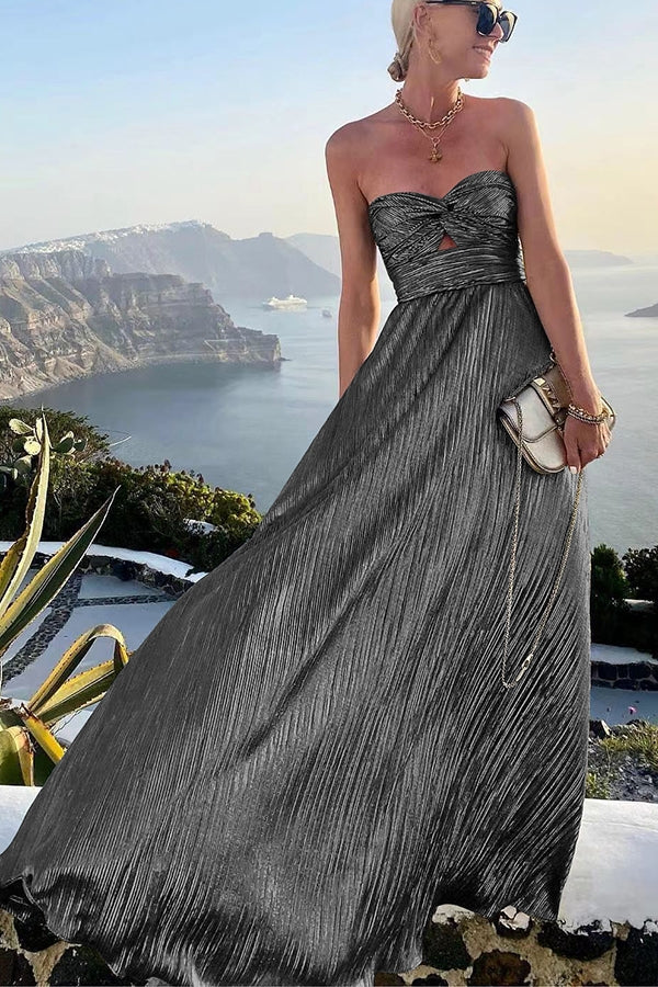 LeRoxy | Dames Avondjurk Strapless met Sweetheart Halslijn | Glanzende Lange Jurk met Plooi Design