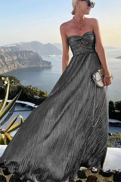 LeRoxy | Dames Avondjurk Strapless met Sweetheart Halslijn | Glanzende Lange Jurk met Plooi Design