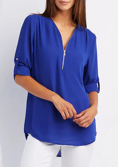 LeRoxy Elegante Damesblouse – V-hals Zip-Up | Stijlvol & Comfortabel