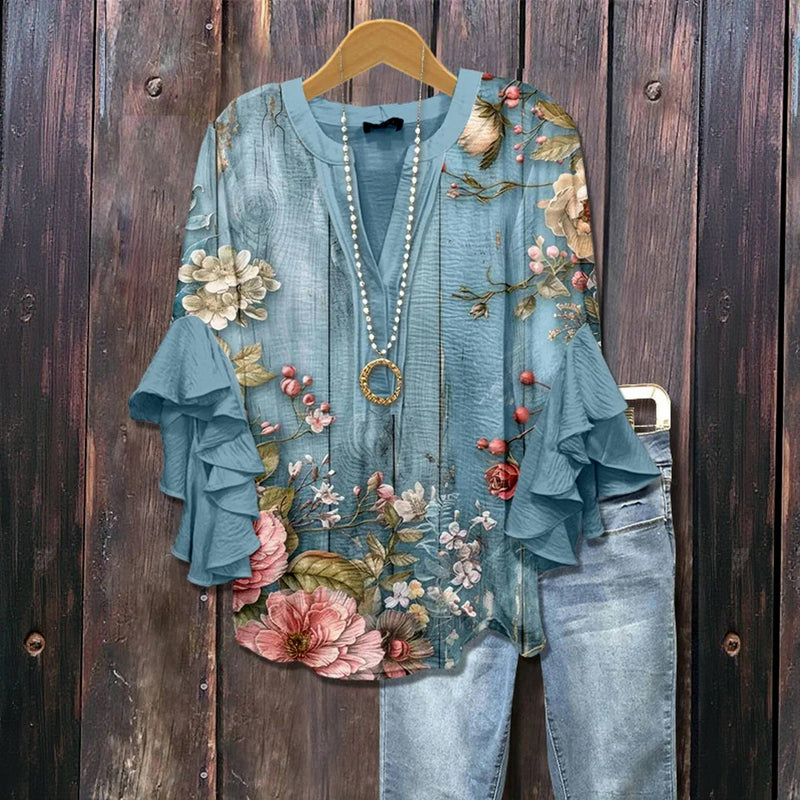 LeRoxy | Vintage Dames Blouse Met Bloemenprint | Stijlvolle Retro Top