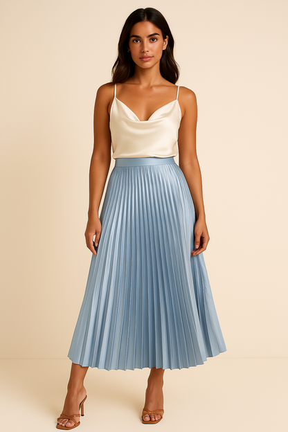 LeRoxy | Satijnen Plissérok voor Dames | Hoge Taille – Elegant en Lichtglanzend