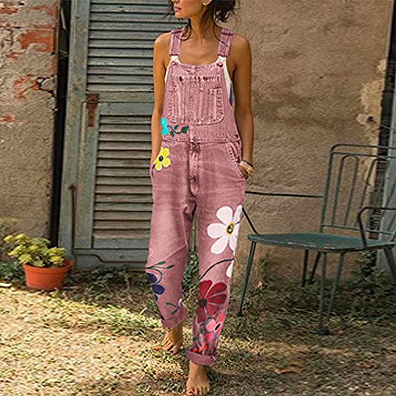 LeRoxy |  Stijlvolle dames jumpsuit van denim met bloemenprint