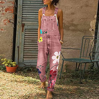 LeRoxy |  Stijlvolle dames jumpsuit van denim met bloemenprint