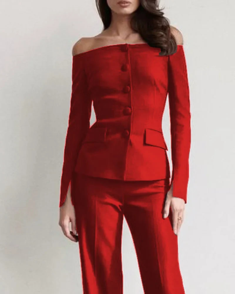 LeRoxy - Stijlvolle Button-Up Overhemd & Broek Set | Elegante Dames Outfit