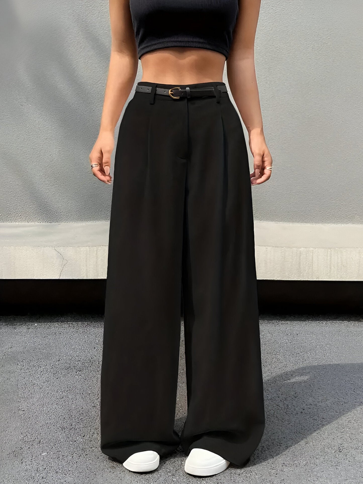 LeRoxy | Elegante Hoge Taille Broek met Wijde Geplooide Pijpen | Damesmode