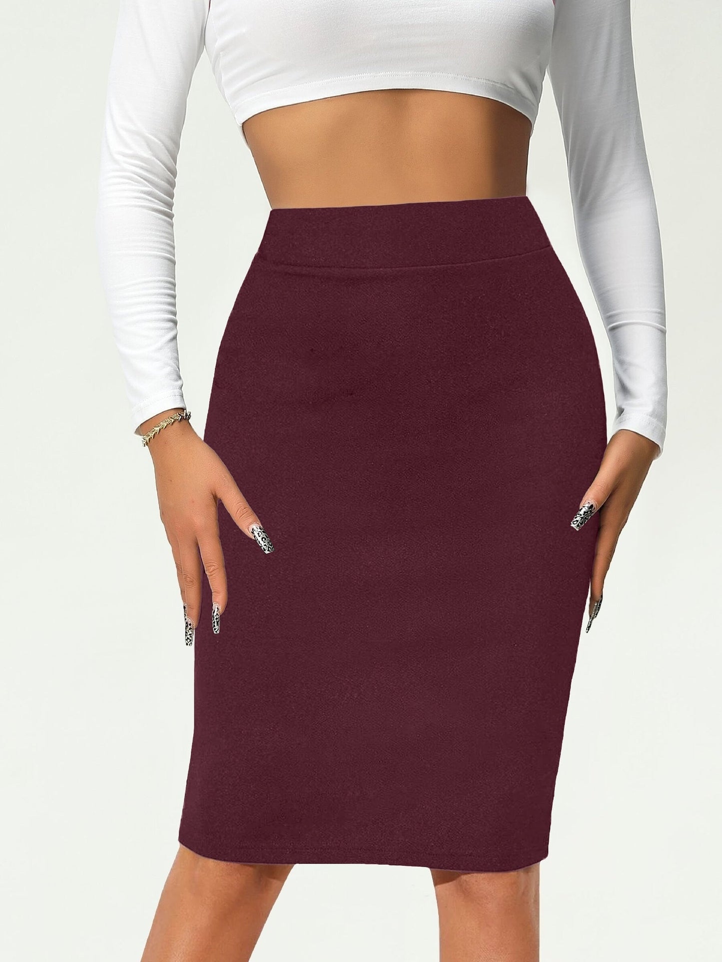 LeRoxy | Effen Kokerrok Hoge Taille | Dames Rok
