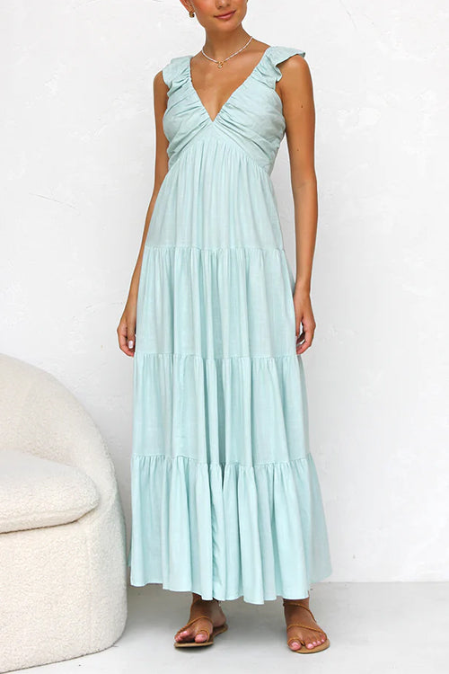 LeRoxy | Maxi jurk dames met V-hals en ruches | Elegante Lorena jurk