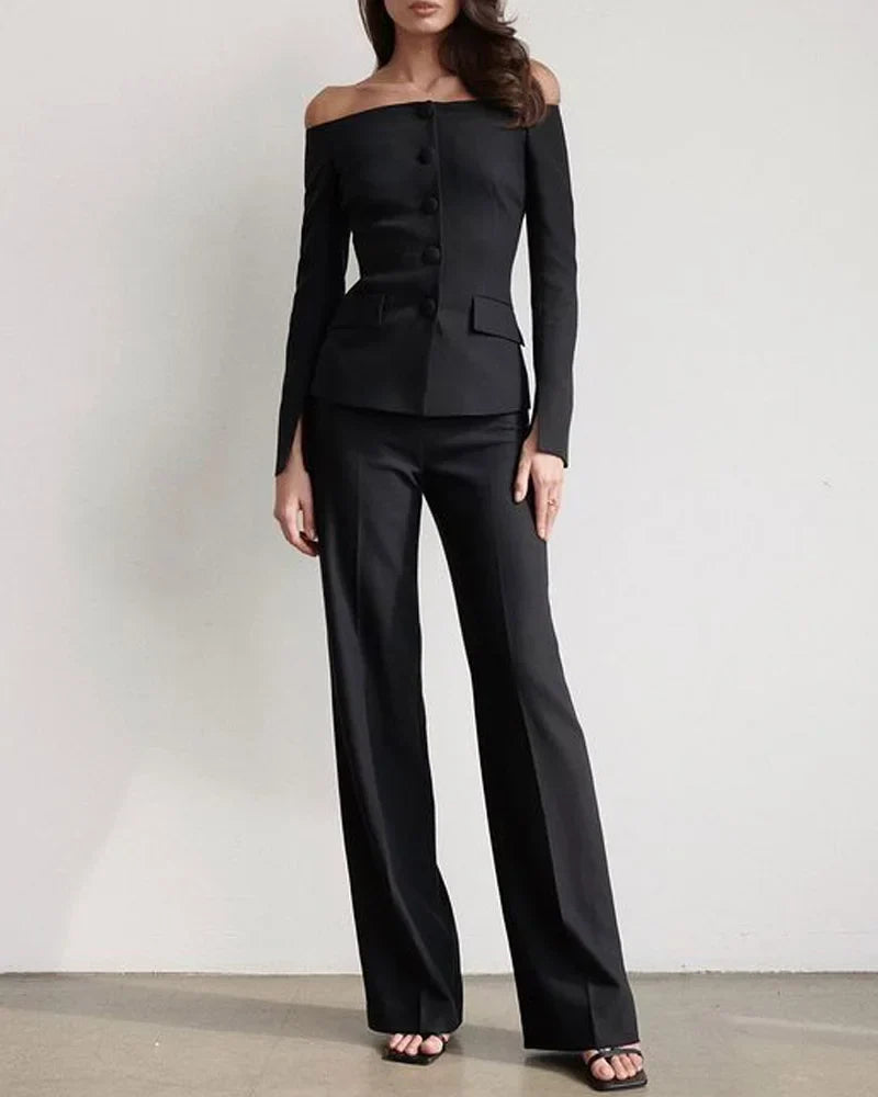 LeRoxy - Stijlvolle Button-Up Overhemd & Broek Set | Elegante Dames Outfit