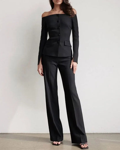 LeRoxy - Stijlvolle Button-Up Overhemd & Broek Set | Elegante Dames Outfit