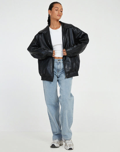 LeRoxy | Trendy Oversized Leren Jas voor Dames | Modieuze Lange Damesjas