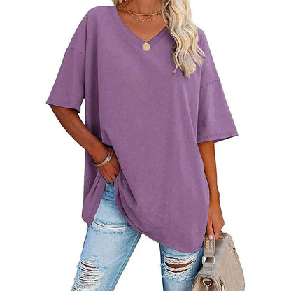 LeRoxy Dames T-Shirt – Oversized V-Hals, Casual & Comfortabel