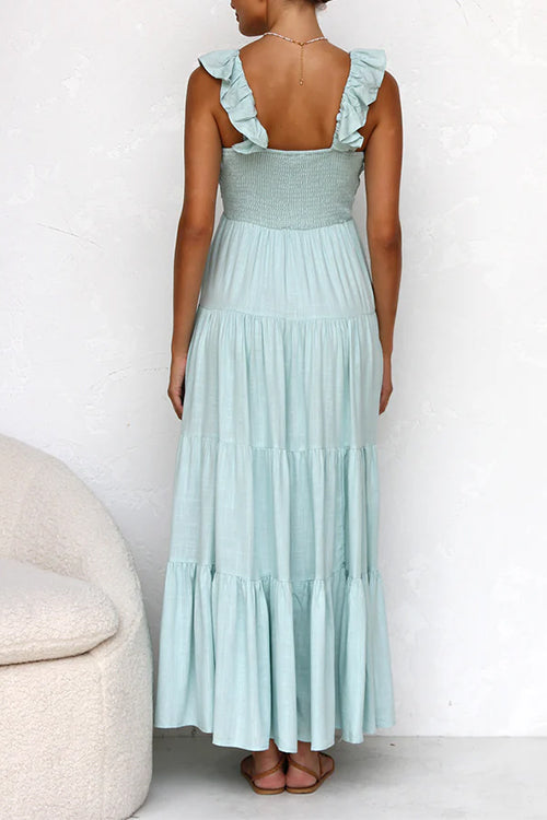 LeRoxy | Maxi jurk dames met V-hals en ruches | Elegante Lorena jurk