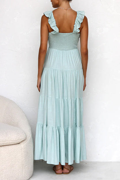 LeRoxy | Maxi jurk dames met V-hals en ruches | Elegante Lorena jurk