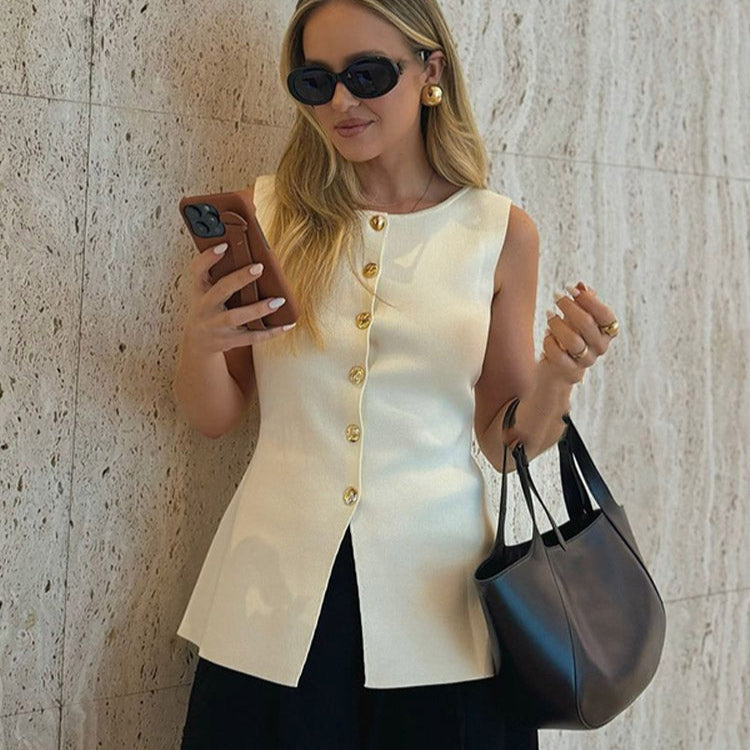 LeRoxy |  Mouwloos Blazer Vest Dames | Elegante Gilet met Knoopsluiting