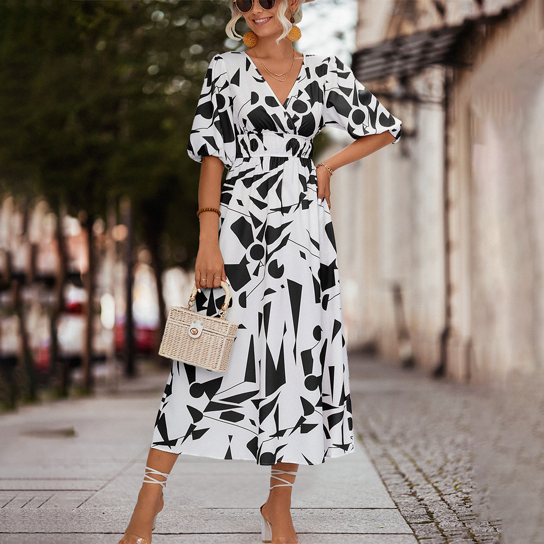 LeRoxy | Elegante Casual V-Hals Midi Jurk voor Dames | Comfort & Stijl