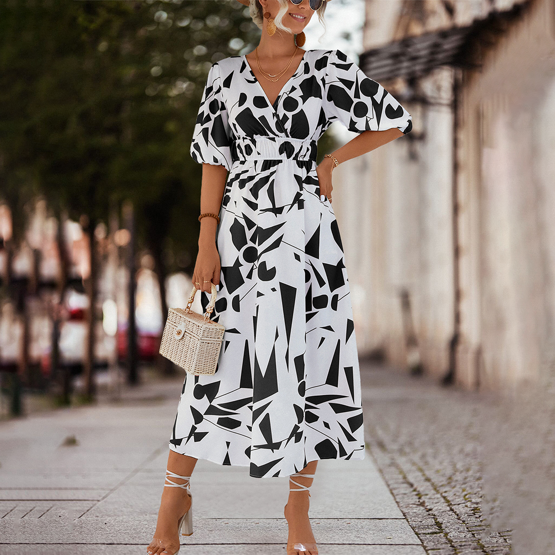 LeRoxy | Elegante Casual V-Hals Midi Jurk voor Dames | Comfort & Stijl