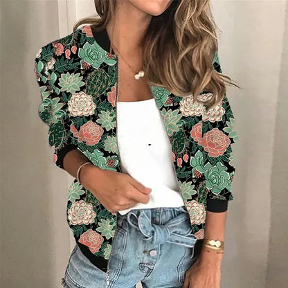 LeRoxy Bedrukte Rits-Jas | Lichte Zomerjas voor Dames | Trendy Voorjaar Look