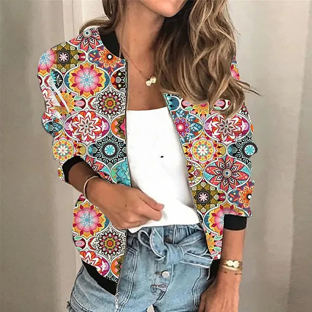 LeRoxy Bedrukte Rits-Jas | Lichte Zomerjas voor Dames | Trendy Voorjaar Look