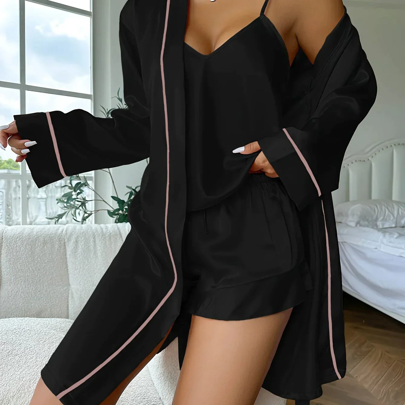 LeRoxy | Satijnen Pyjamaset – 3-delige Luxe Nachtkleding voor Dames