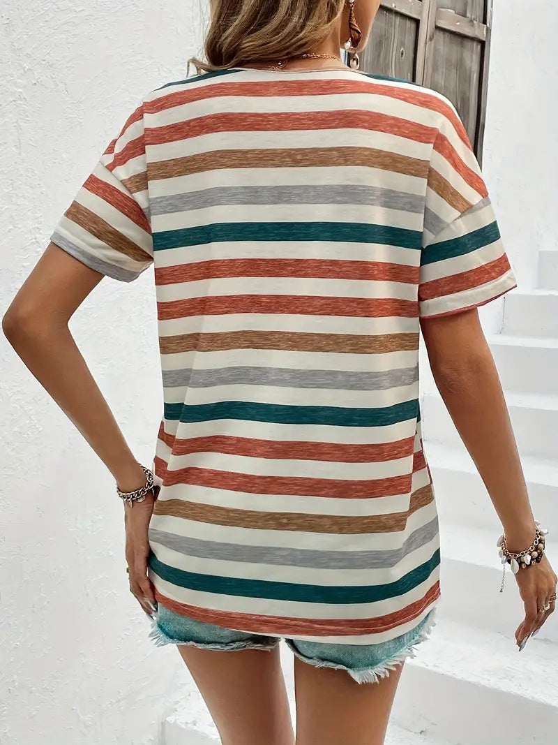 LeRoxy | Trendy Gestreept T-Shirt voor Dames | Stijlvol Korte Mouwen T-Shirt