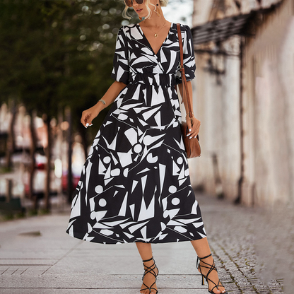LeRoxy | Elegante Casual V-Hals Midi Jurk voor Dames | Comfort & Stijl