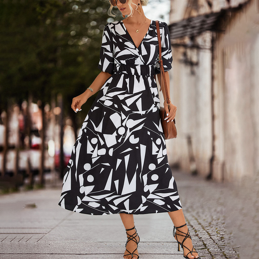 LeRoxy | Elegante Casual V-Hals Midi Jurk voor Dames | Comfort & Stijl