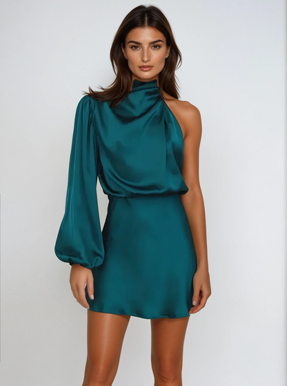 LeRoxy | Asymmetrische Satijnen Avondjurk | Elegante Feestelijke Damesjurk