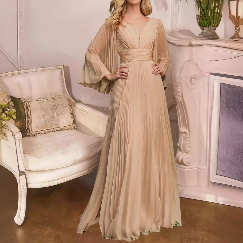 LeRoxy | Elegante Geplooide Maxi-Jurk voor Dames | Stijlvolle Lange Jurk voor Feest of Zomer