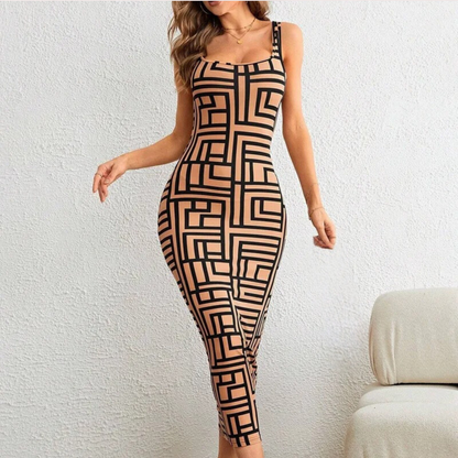 LeRoxy | Geometrische Bodycon Jurk | Strakke Pasvorm & Stijlvol Design voor Elke Gelegenheid