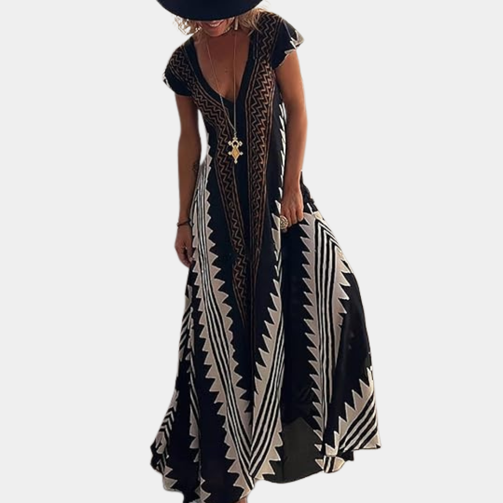 LeRoxy Boheemse Maxi Jurk met Geometrisch Patroon | Stijlvolle en Comfortabele Mode