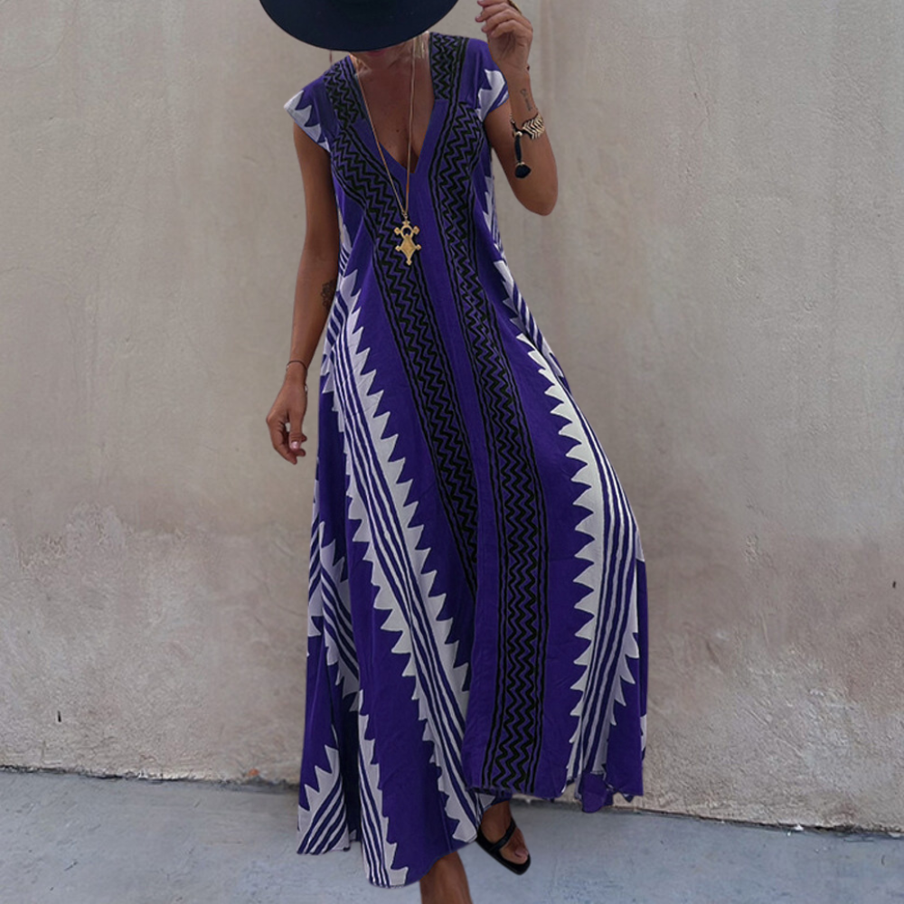 LeRoxy Boheemse Maxi Jurk met Geometrisch Patroon | Stijlvolle en Comfortabele Mode