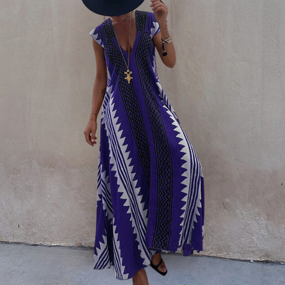 LeRoxy Boheemse Maxi Jurk met Geometrisch Patroon | Stijlvolle en Comfortabele Mode