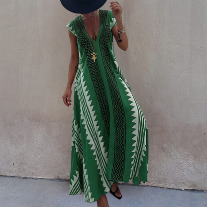 LeRoxy Boheemse Maxi Jurk met Geometrisch Patroon | Stijlvolle en Comfortabele Mode