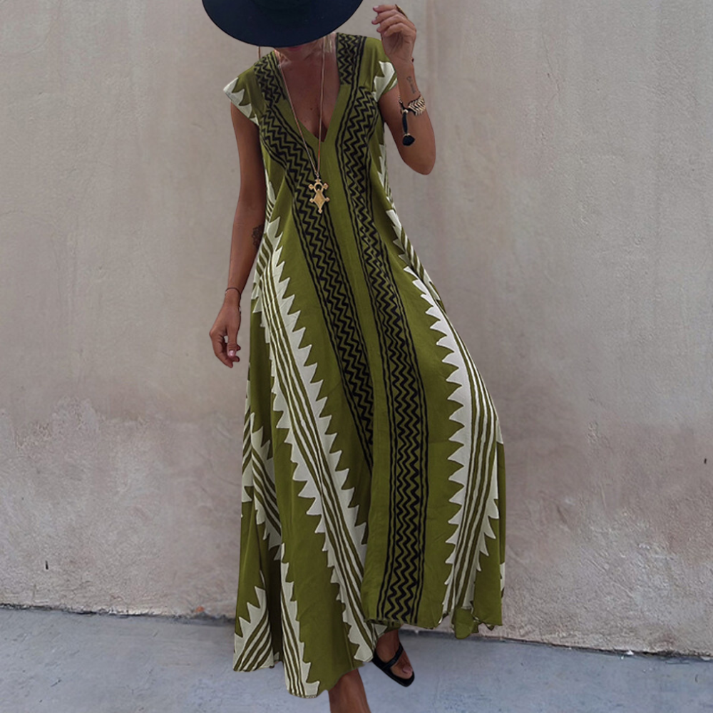 LeRoxy Boheemse Maxi Jurk met Geometrisch Patroon | Stijlvolle en Comfortabele Mode