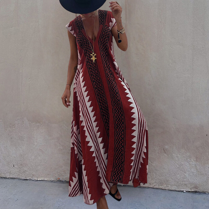 LeRoxy Boheemse Maxi Jurk met Geometrisch Patroon | Stijlvolle en Comfortabele Mode