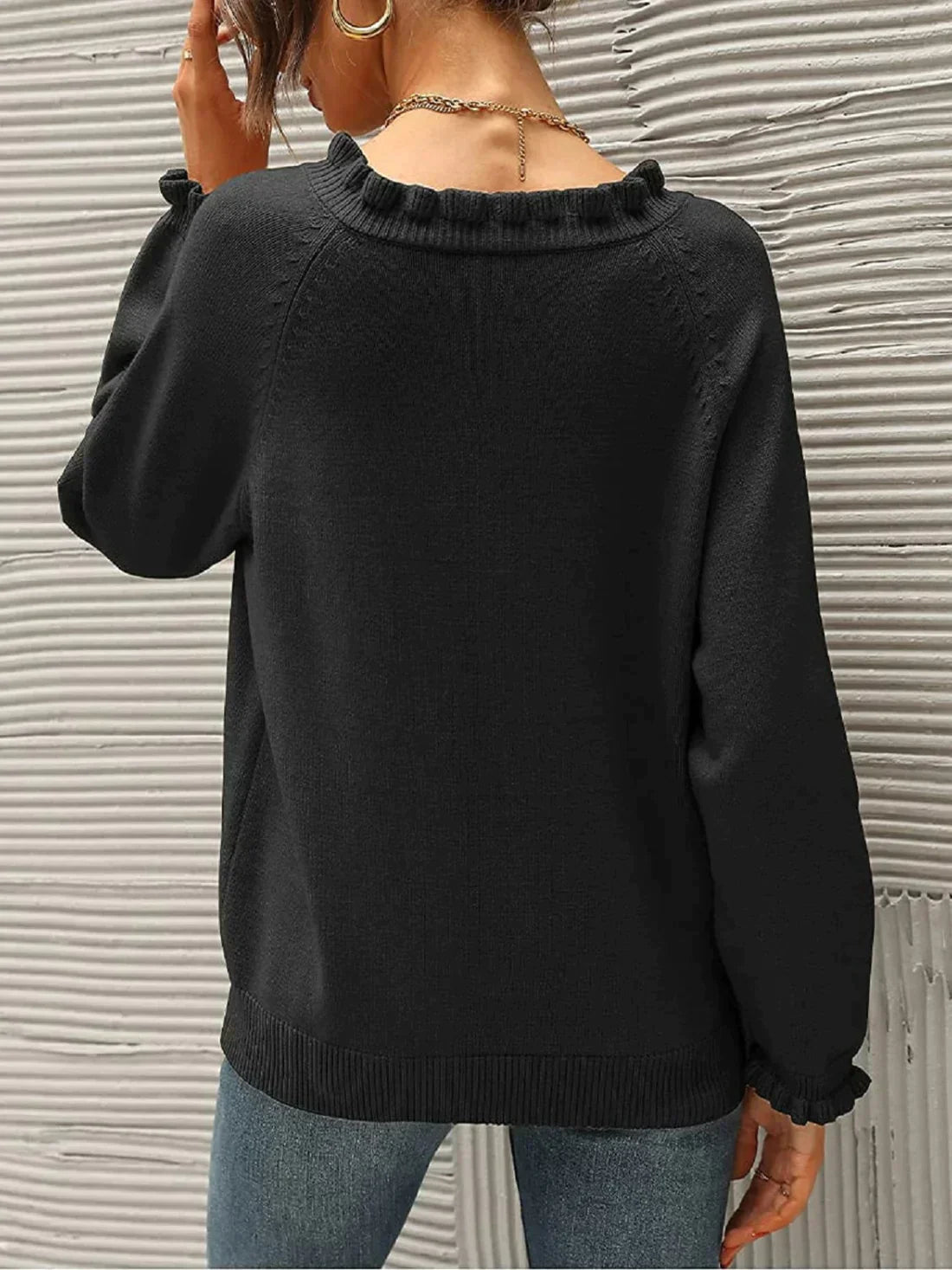 LeRoxy | Gebreide Trui met Ruches | Damestrui Stijlvol & Comfortabel