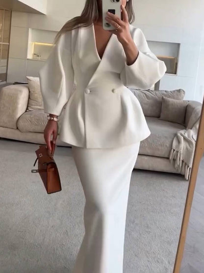 LeRoxy | 2-Delige Tailored Dames Set | V-Hals Blazer en Rok | Elegante Outfit voor Werk & Gelegenheden