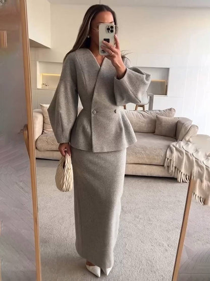 LeRoxy | 2-Delige Tailored Dames Set | V-Hals Blazer en Rok | Elegante Outfit voor Werk & Gelegenheden