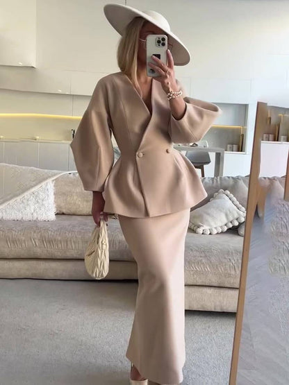 LeRoxy | 2-Delige Tailored Dames Set | V-Hals Blazer en Rok | Elegante Outfit voor Werk & Gelegenheden