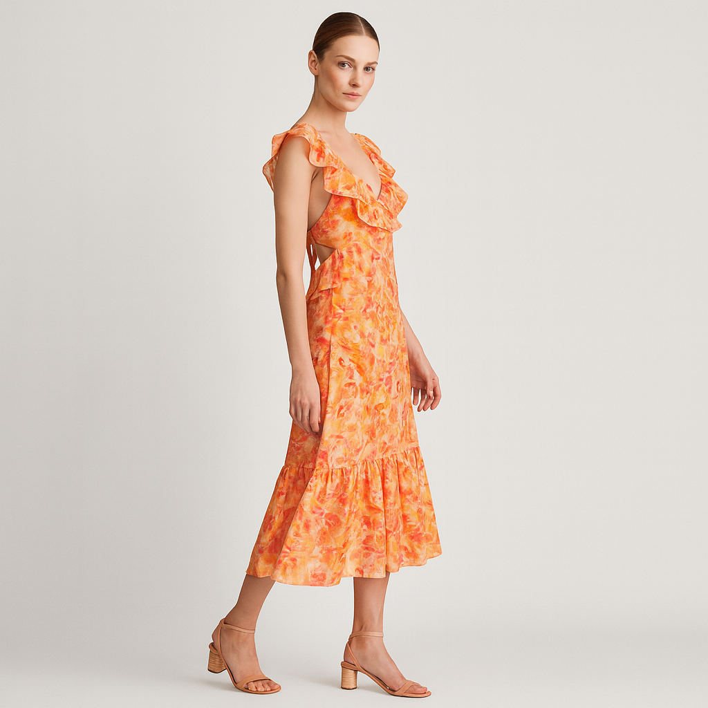 LeRoxy | Dames Bloemenjurk met Ruffles en Romantische Flair | Zomerse Jurk voor Elke Gelegenheid