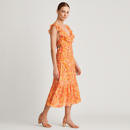 LeRoxy | Dames Bloemenjurk met Ruffles en Romantische Flair | Zomerse Jurk voor Elke Gelegenheid