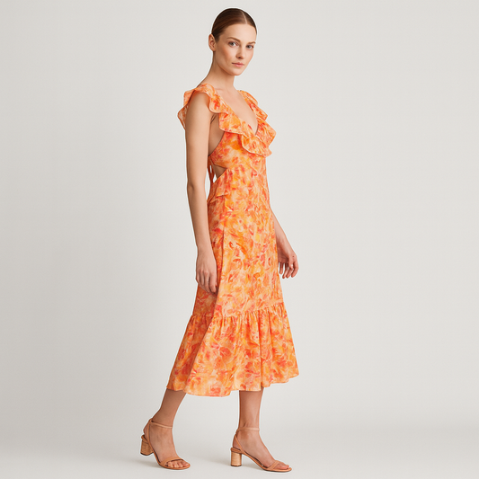 LeRoxy | Dames Bloemenjurk met Ruffles en Romantische Flair | Zomerse Jurk voor Elke Gelegenheid