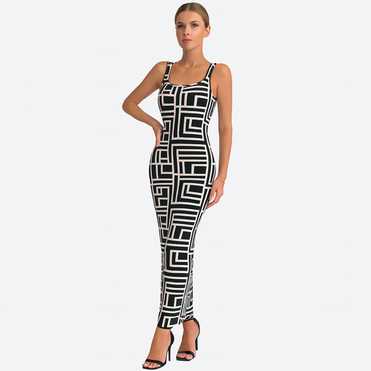 LeRoxy | Geometrische Bodycon Jurk | Strakke Pasvorm & Stijlvol Design voor Elke Gelegenheid
