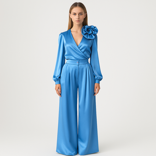 LeRoxy | Damesset | V-hals Top en Wijde Broek van Polyester | Comfortabele Tweedelige Outfit