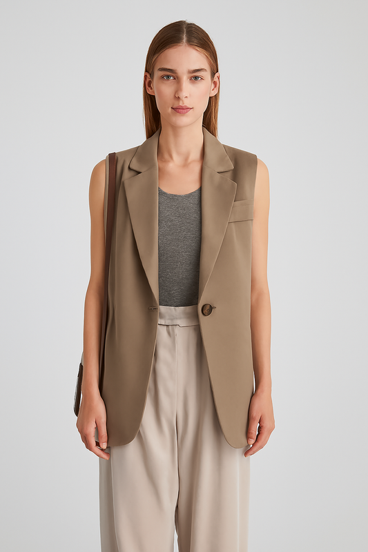 LeRoxy | Beige Mouwloze Blazer voor Dames | Stijlvolle en Moderne Look