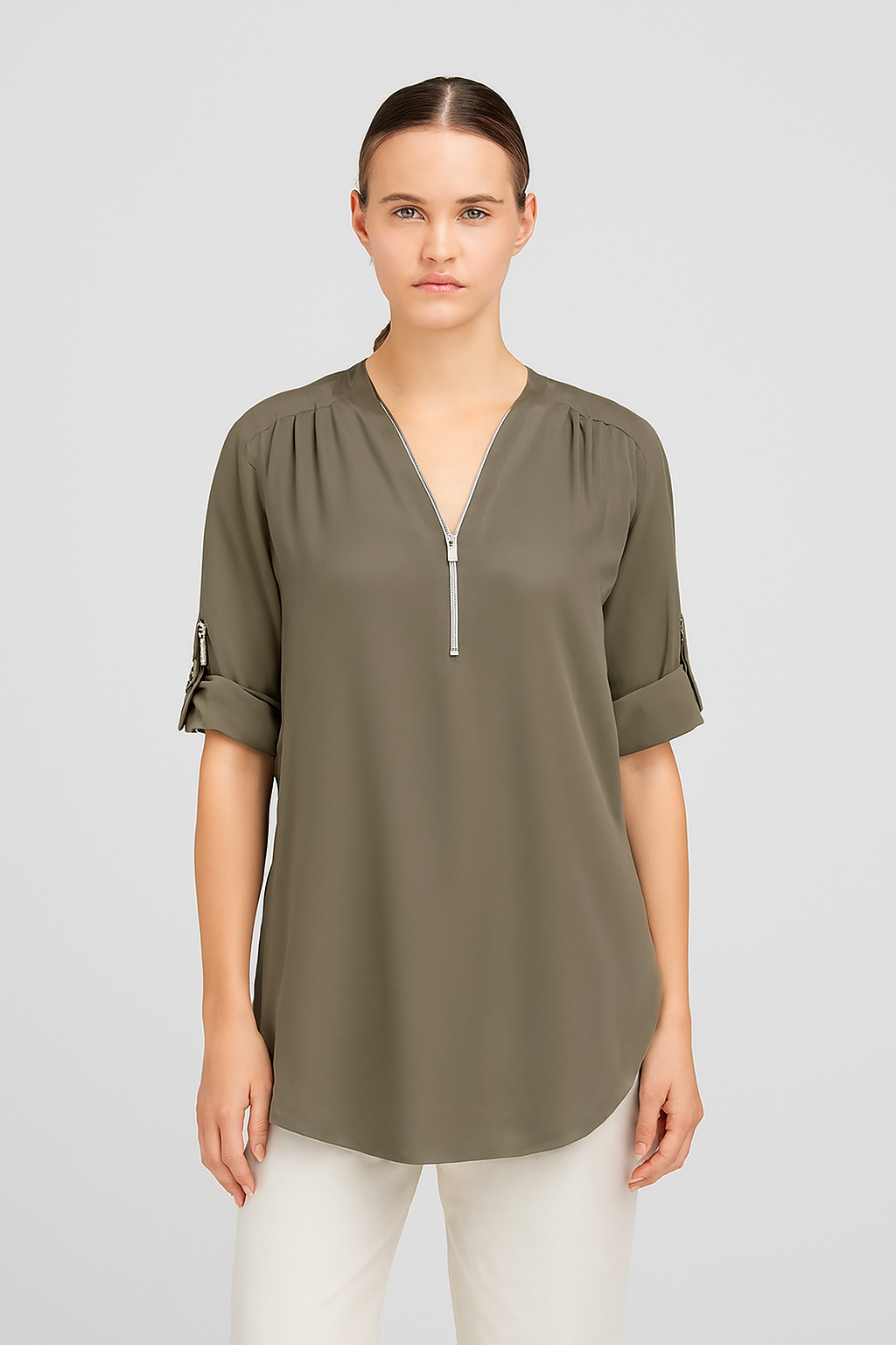 LeRoxy Elegante Damesblouse – V-hals Zip-Up | Stijlvol & Comfortabel