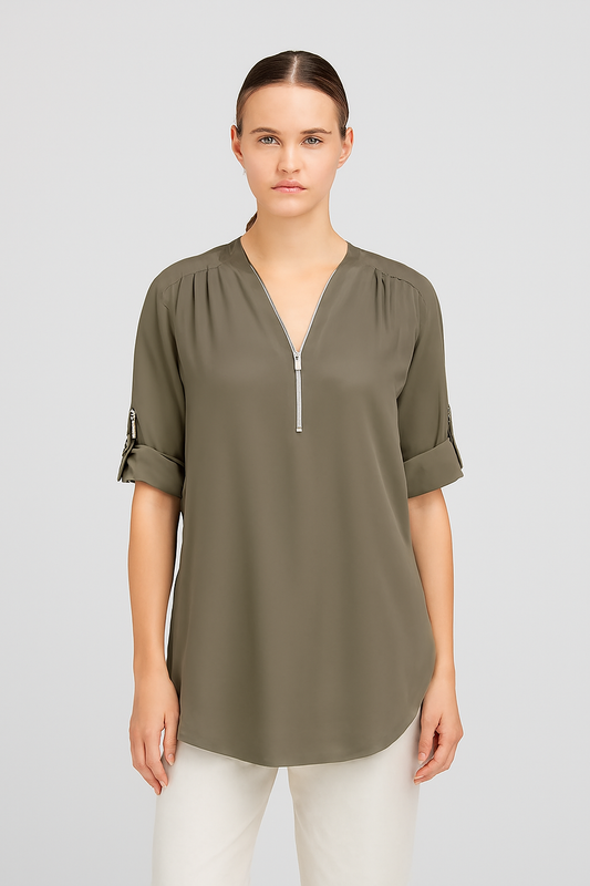 LeRoxy Elegante Damesblouse – V-hals Zip-Up | Stijlvol & Comfortabel