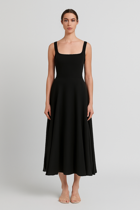 LeRoxy | Stijlvolle Dames Midi-Jurk met Vierkante Hals | Elegant en Tijdloos